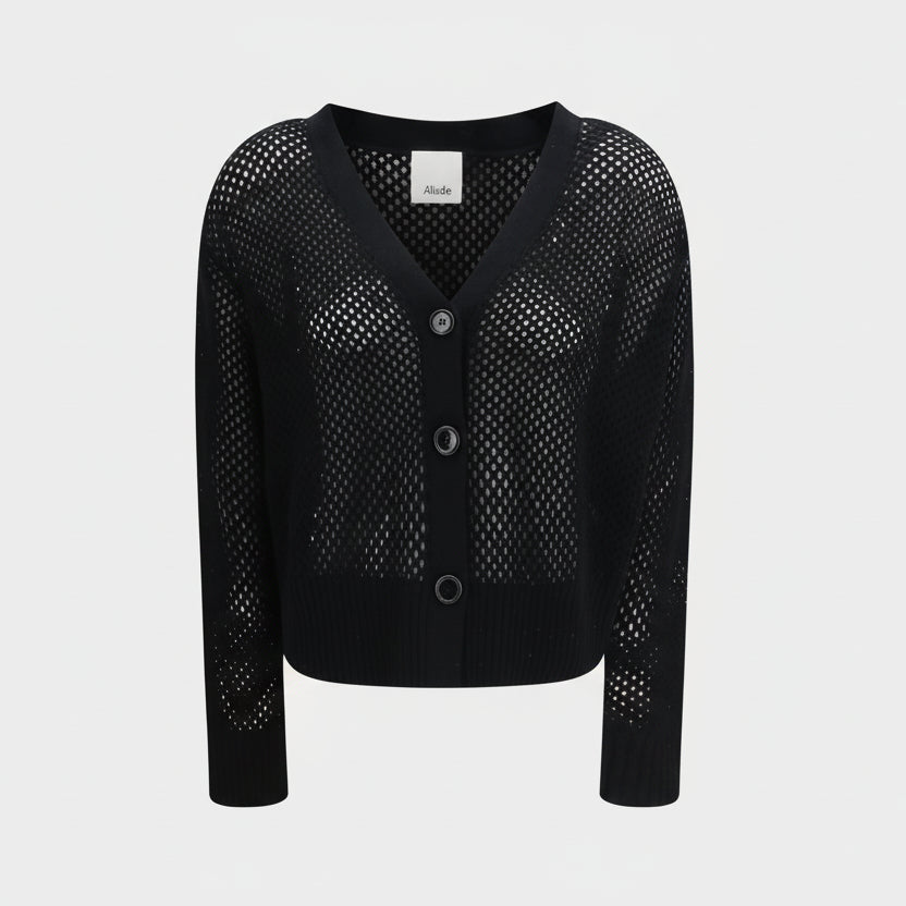 Allude Black Fleece Wool Cardigan