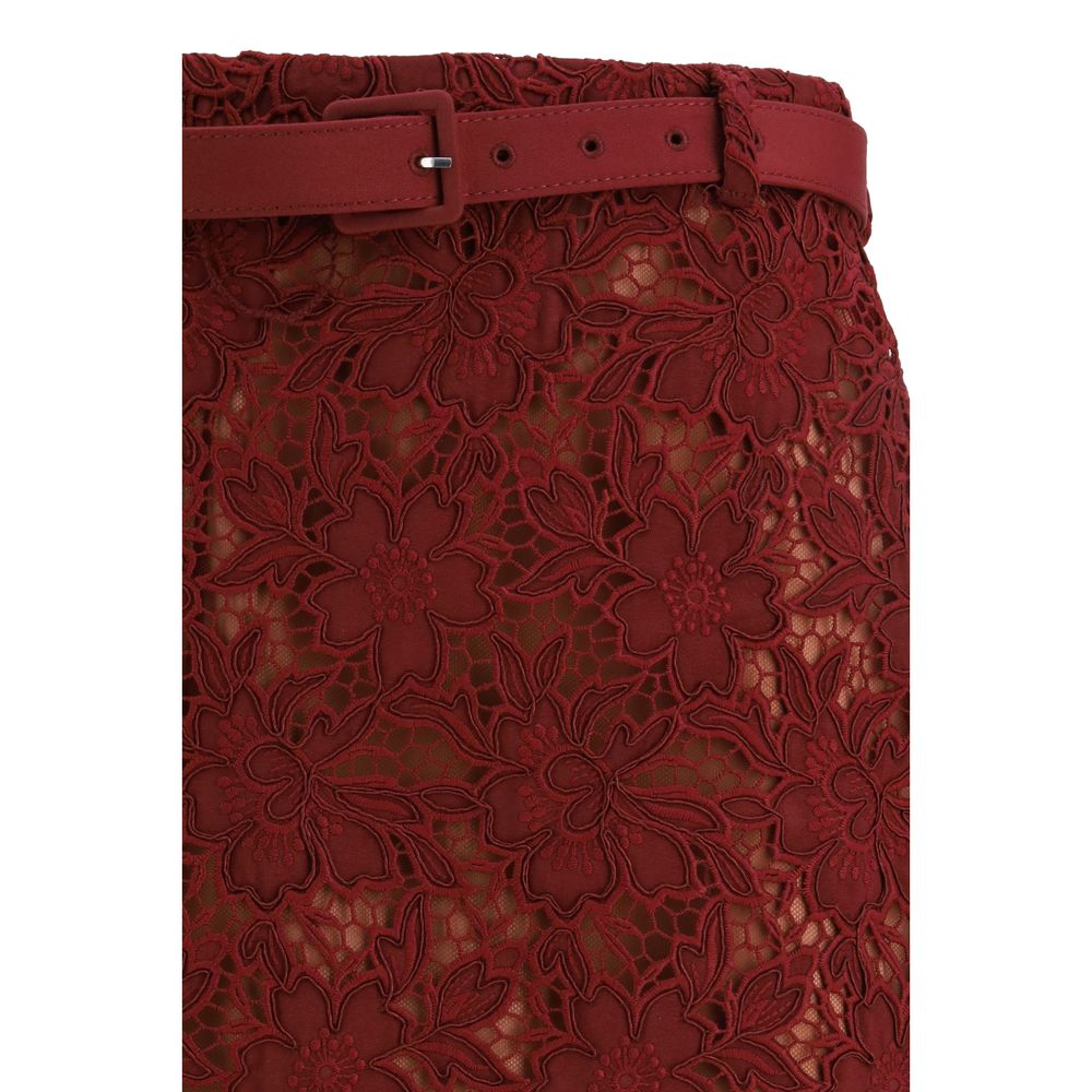 Self-Portrait Bordeaux Polyester Midi Skirt