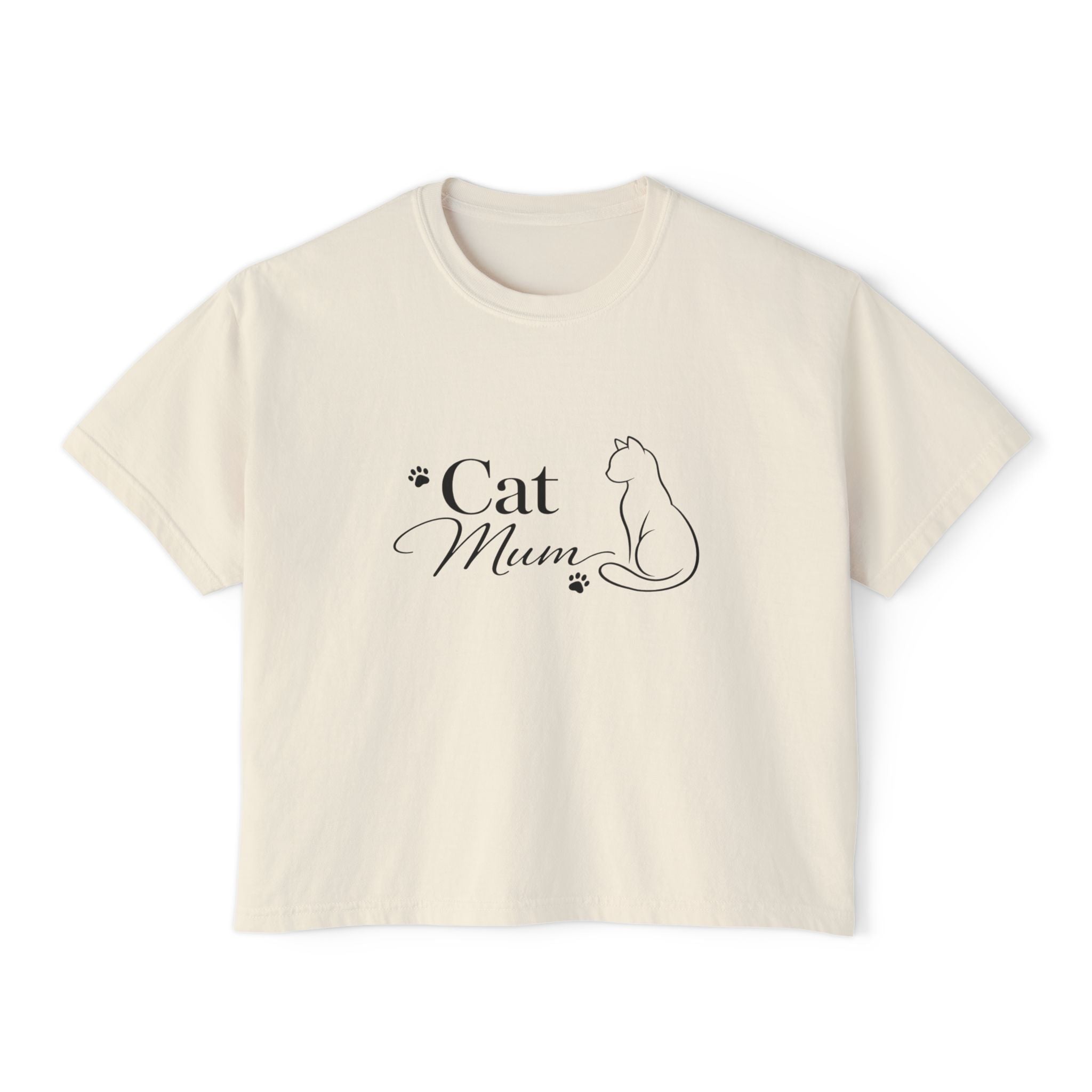 Cat Mum Boxy Tee — Minimal Cat Silhouette T-Shirt for Cat Lovers