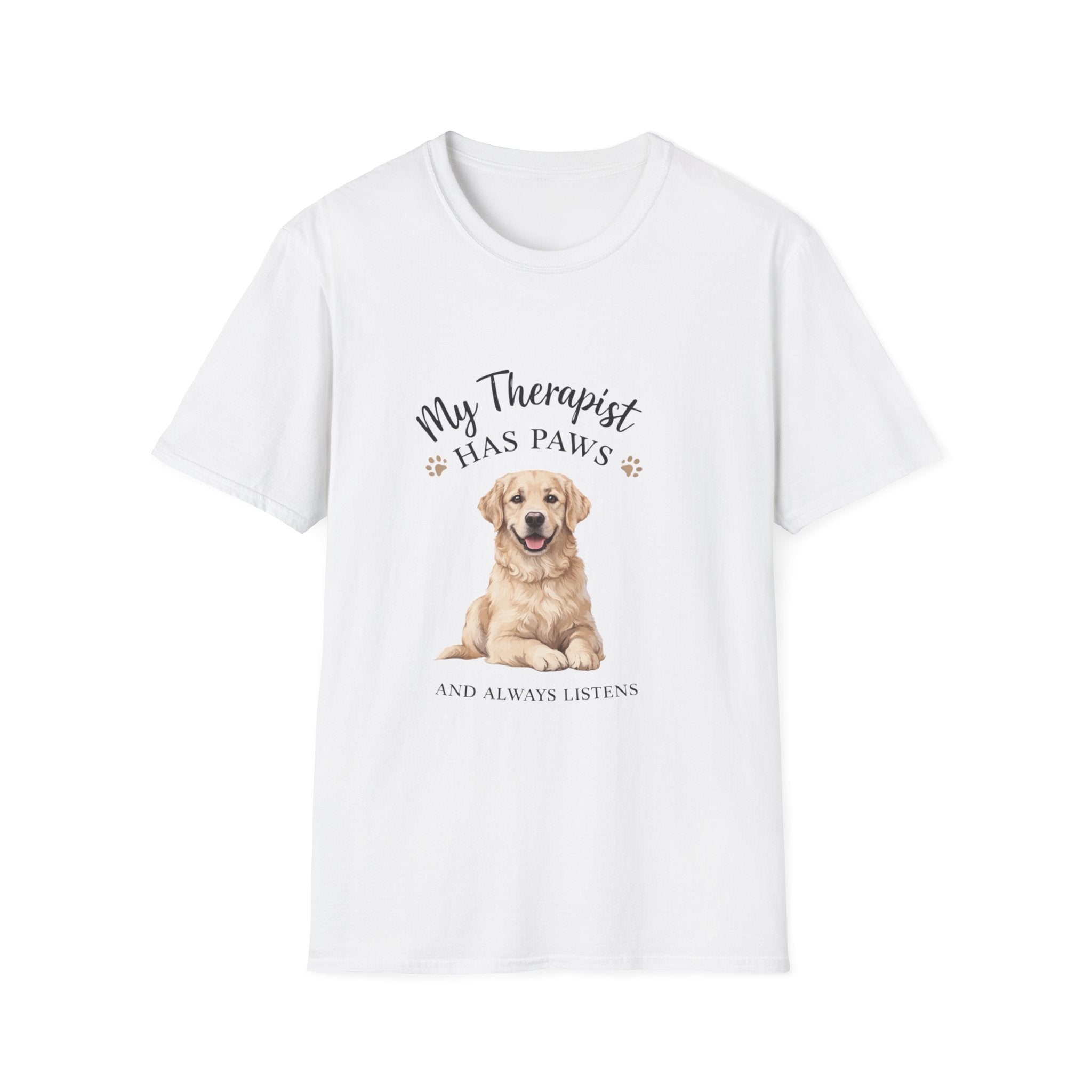 Dog Lover T-Shirt – "My Therapist Has Paws and Always Listens" Cute Golden Retriever Tee