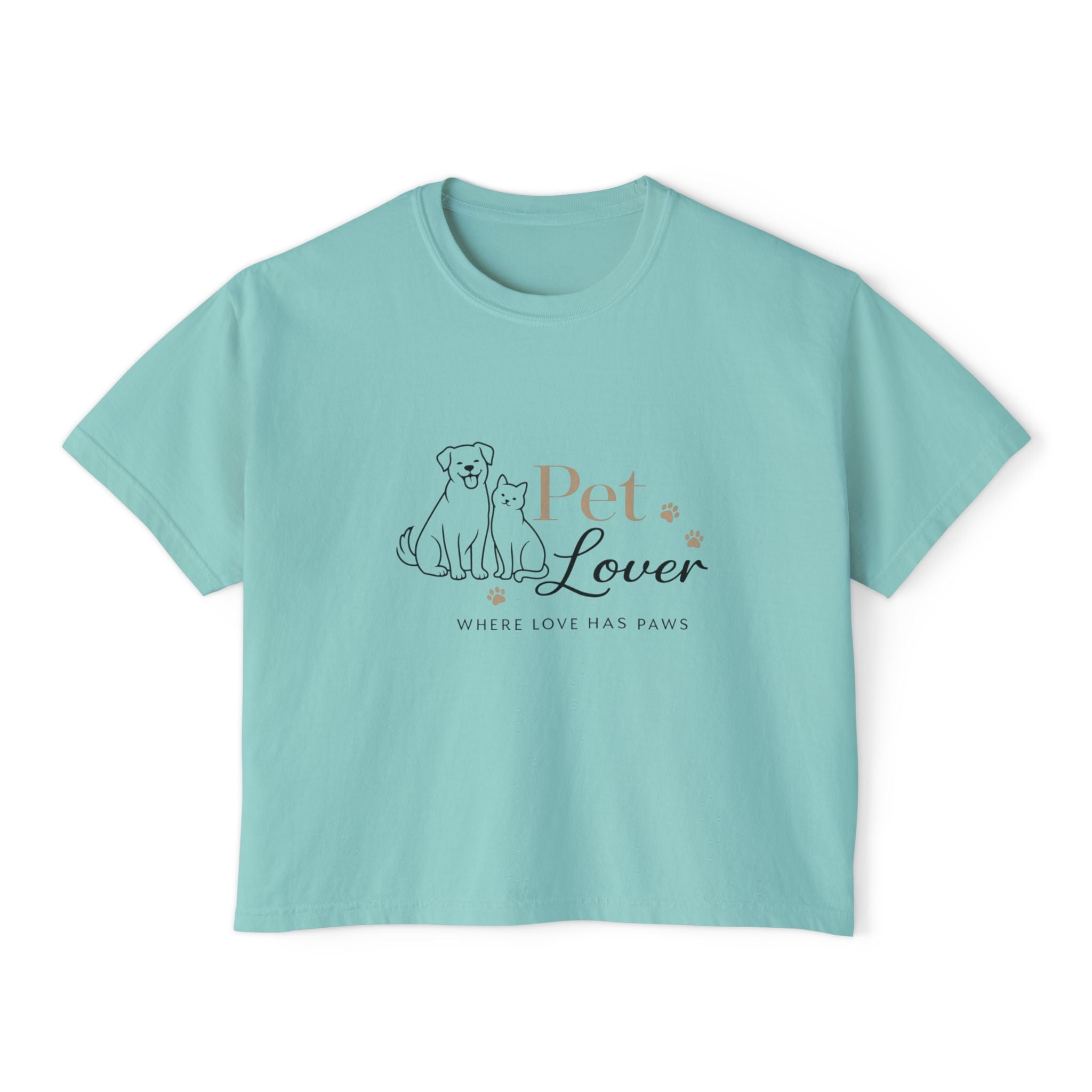 Pet Lover Women's Boxy Tee — "Where Love Has Paws" Cute Dog & Cat Graphic