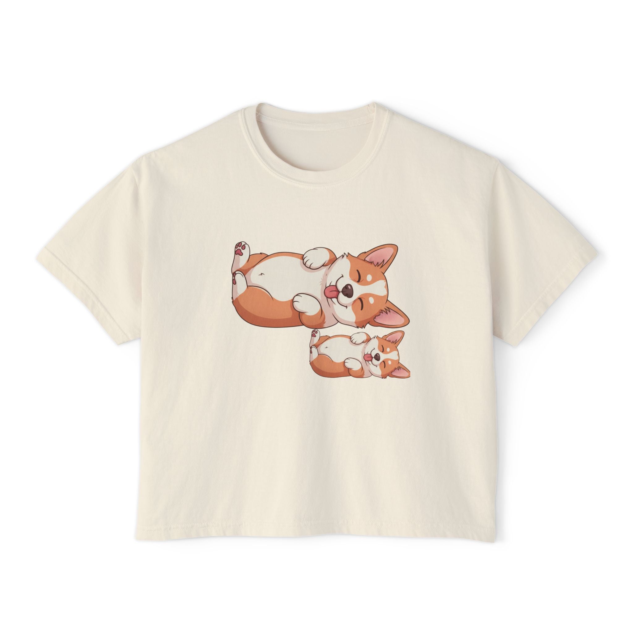 Corgi Pile Women's Boxy Tee — Cute Floppy Corgi Cartoon T-Shirt