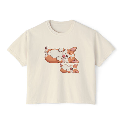 Corgi Pile Women's Boxy Tee — Cute Floppy Corgi Cartoon T-Shirt