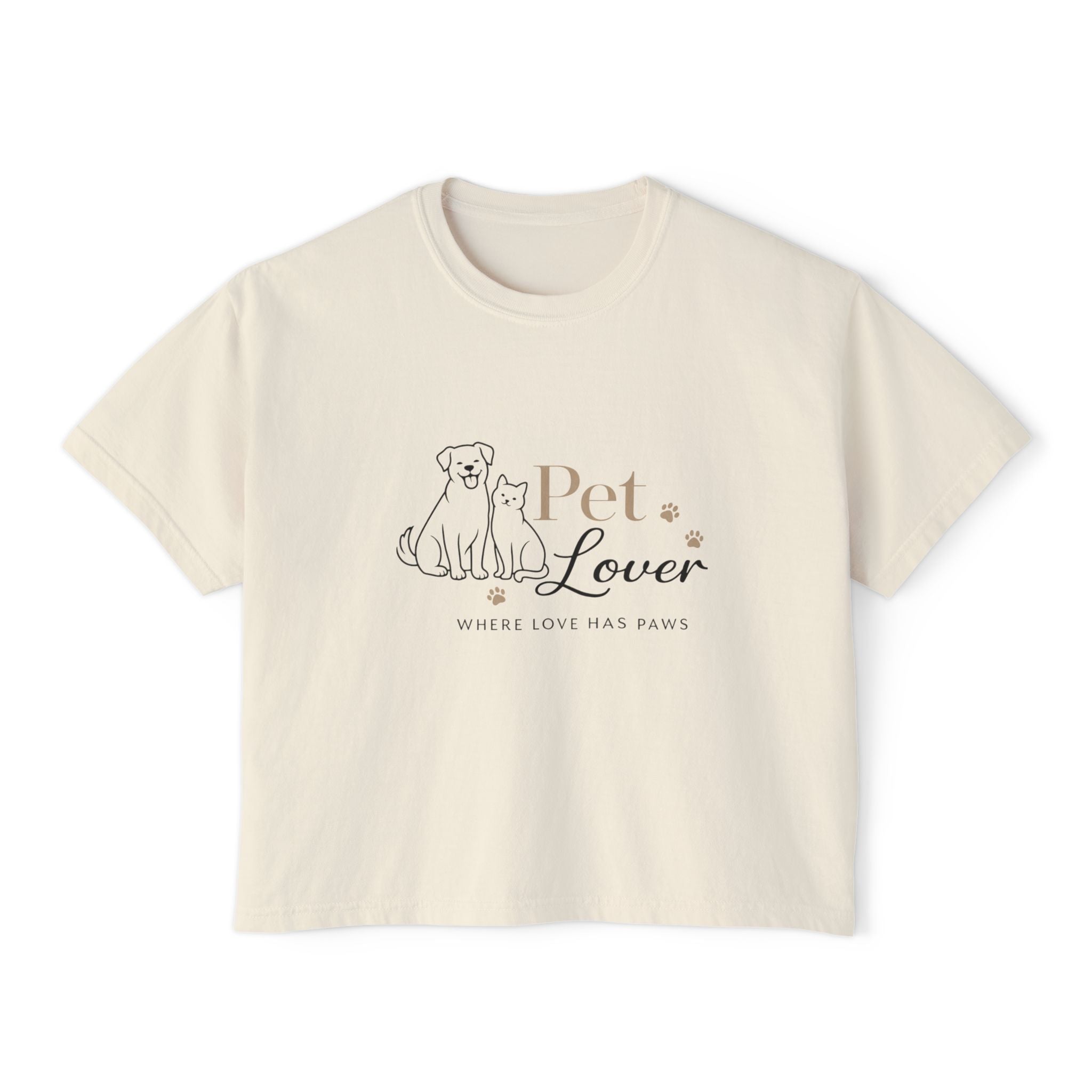 Pet Lover Women's Boxy Tee — "Where Love Has Paws" Cute Dog & Cat Graphic