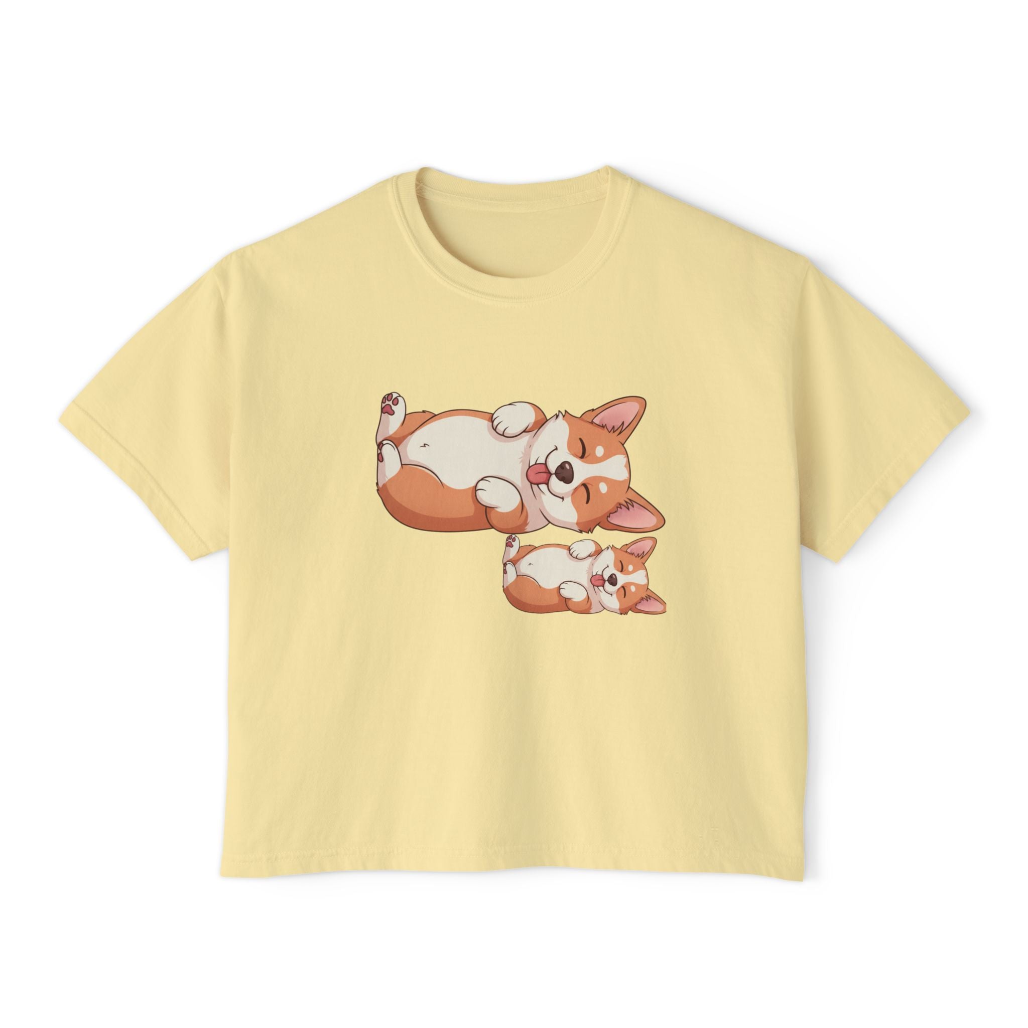 Corgi Pile Women's Boxy Tee — Cute Floppy Corgi Cartoon T-Shirt