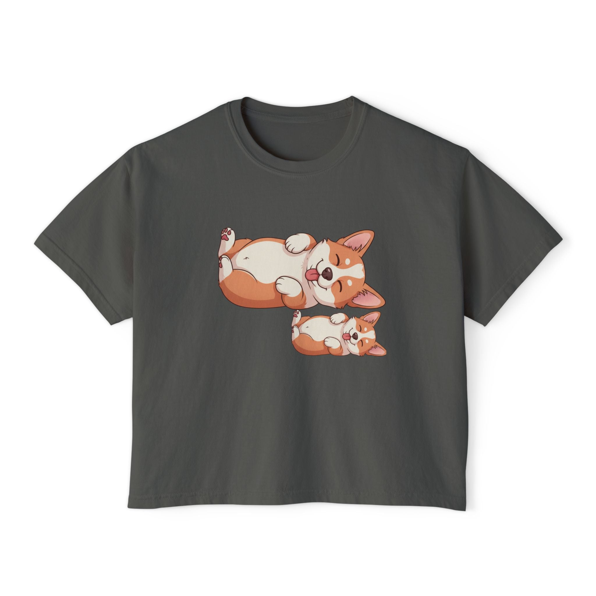 Corgi Pile Women's Boxy Tee — Cute Floppy Corgi Cartoon T-Shirt