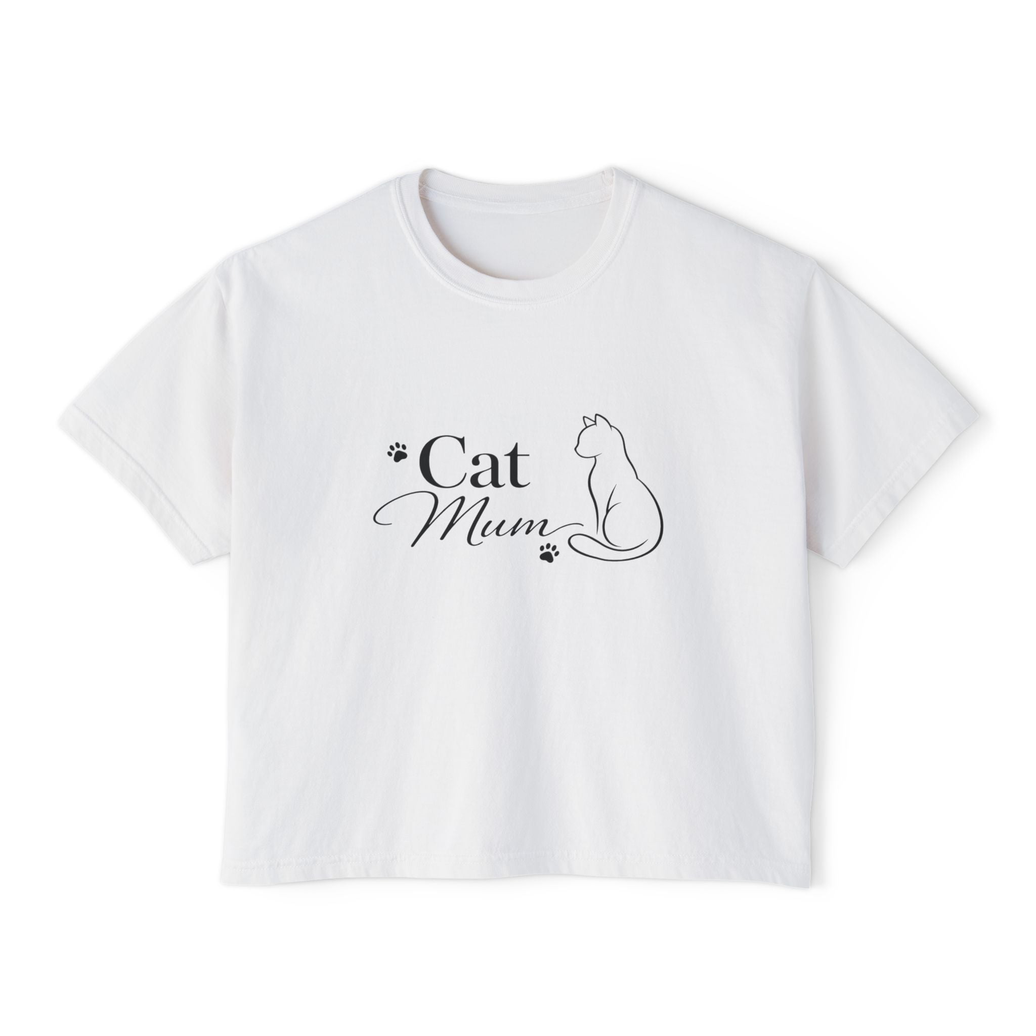 Cat Mum Boxy Tee — Minimal Cat Silhouette T-Shirt for Cat Lovers