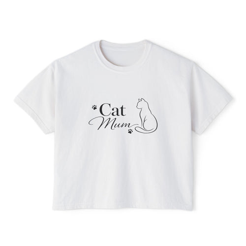 Cat Mum Boxy Tee — Minimal Cat Silhouette T-Shirt for Cat Lovers