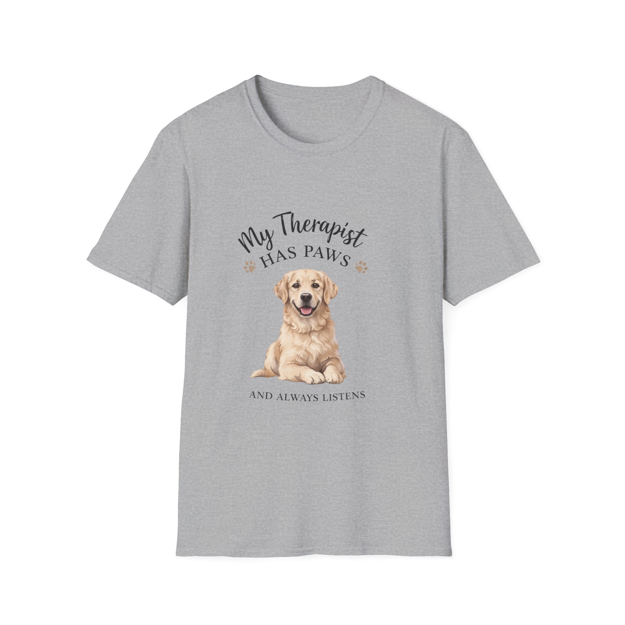 Dog Lover T-Shirt – "My Therapist Has Paws and Always Listens" Cute Golden Retriever Tee