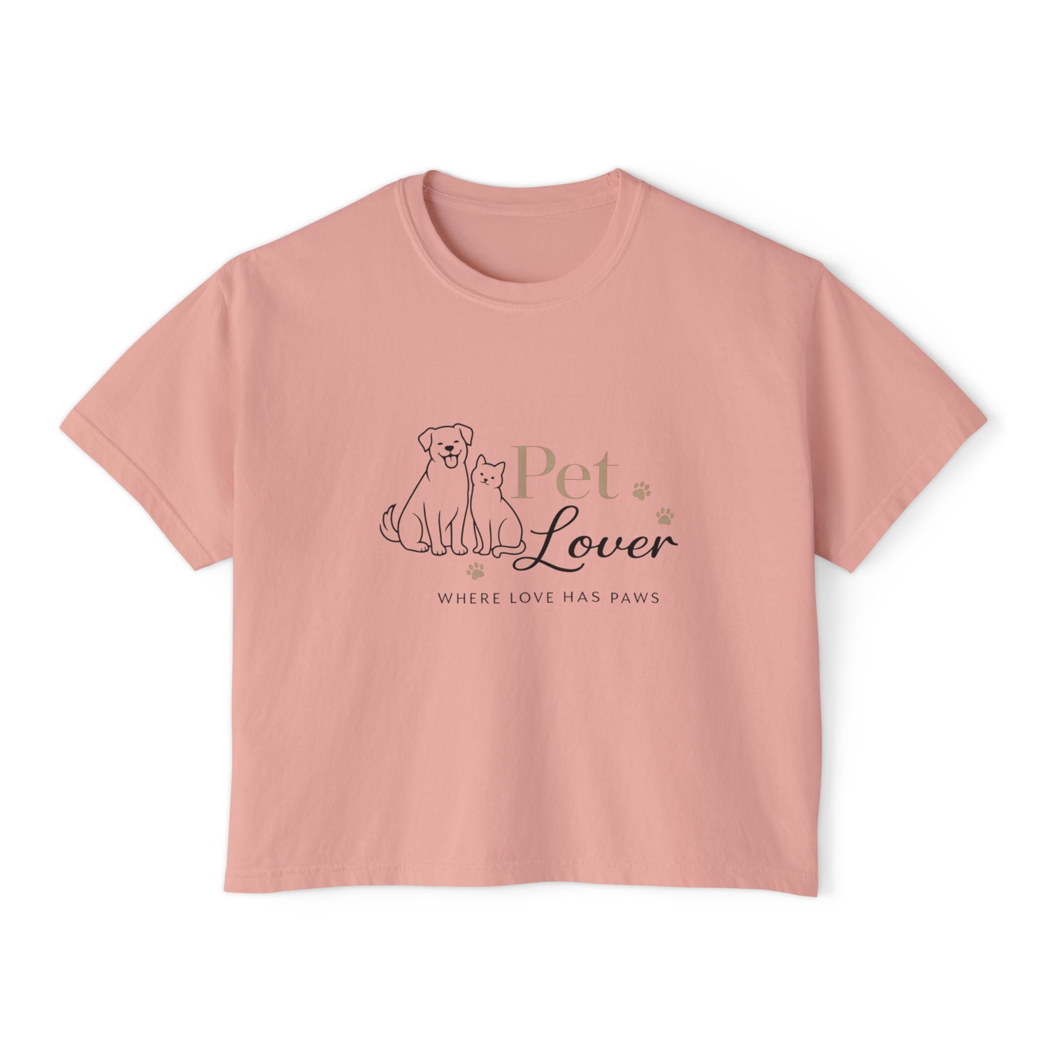 Pet Lover Women's Boxy Tee — "Where Love Has Paws" Cute Dog & Cat Graphic