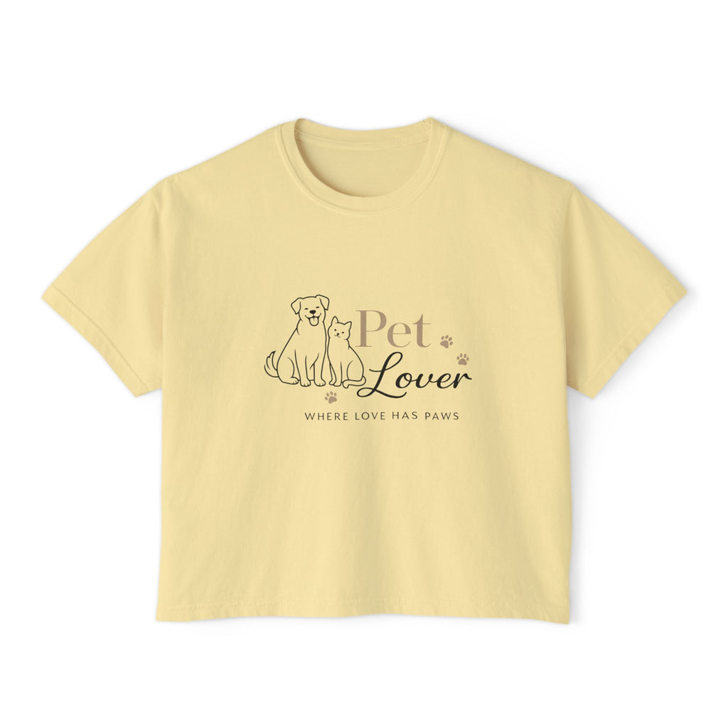 Pet Lover Women's Boxy Tee — "Where Love Has Paws" Cute Dog & Cat Graphic
