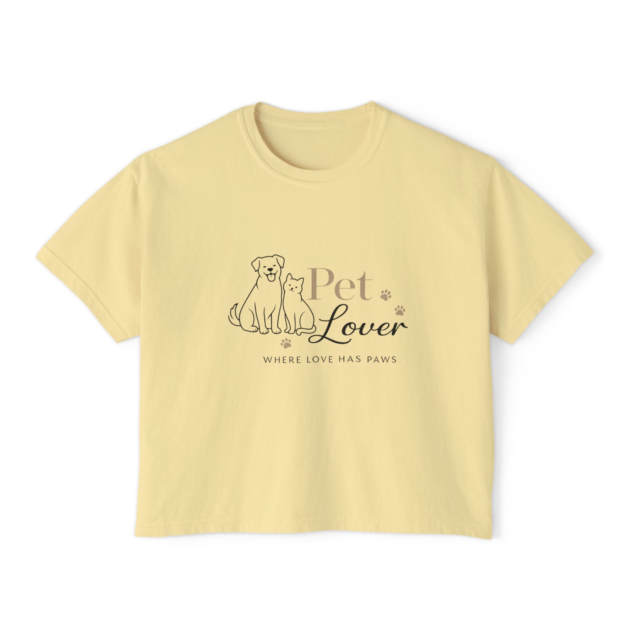 Pet Lover Women's Boxy Tee — "Where Love Has Paws" Cute Dog & Cat Graphic