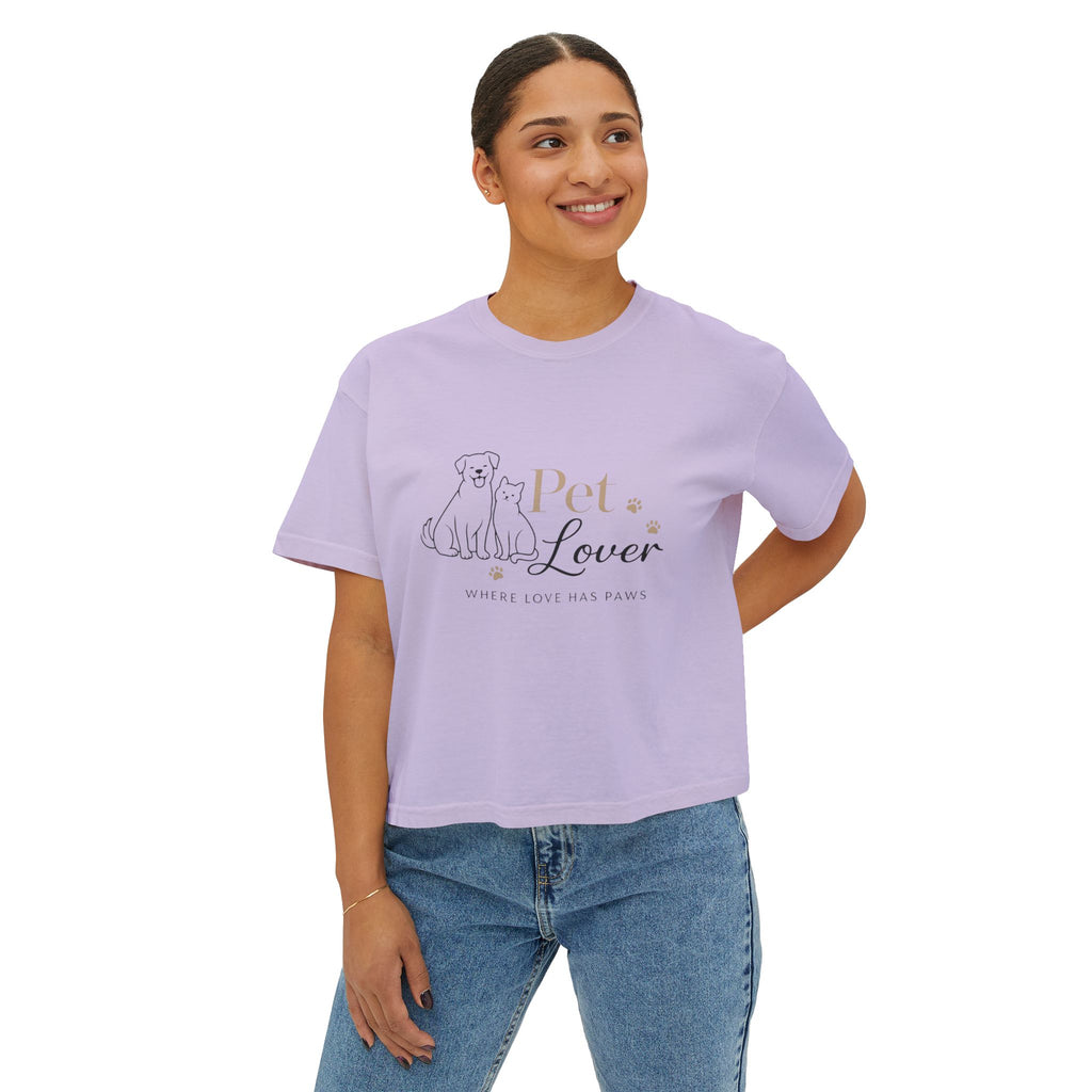 Pet Lover Women's Boxy Tee — "Where Love Has Paws" Cute Dog & Cat Graphic