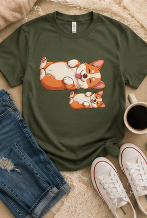 Corgi Pals Cute Cartoon Tee 🐶✨