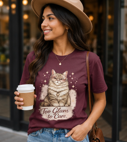 Too Glam to Care Cat Graphic T-Shirt