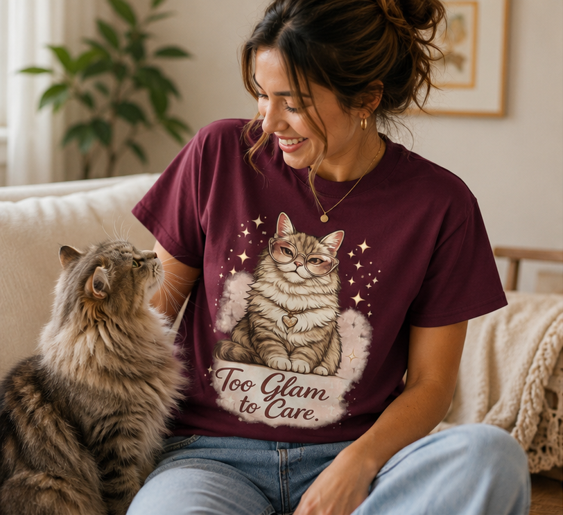 Too Glam to Care Cat Graphic T-Shirt