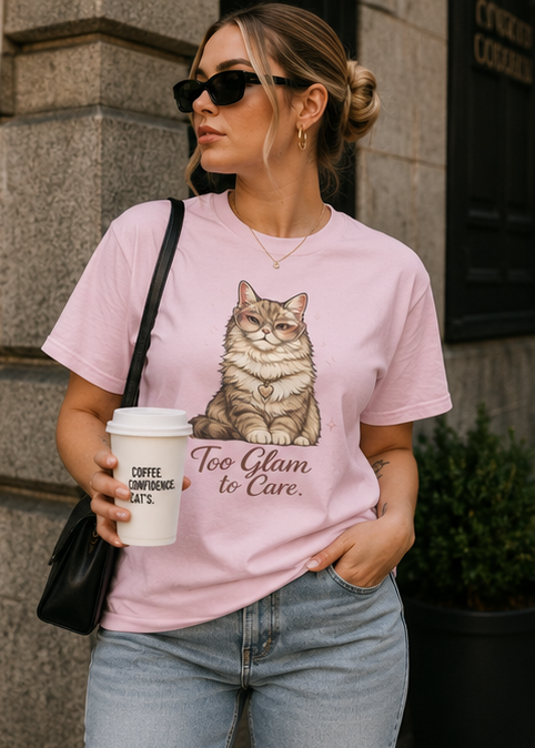 Too Glam to Care Cat Graphic Cotton Tee