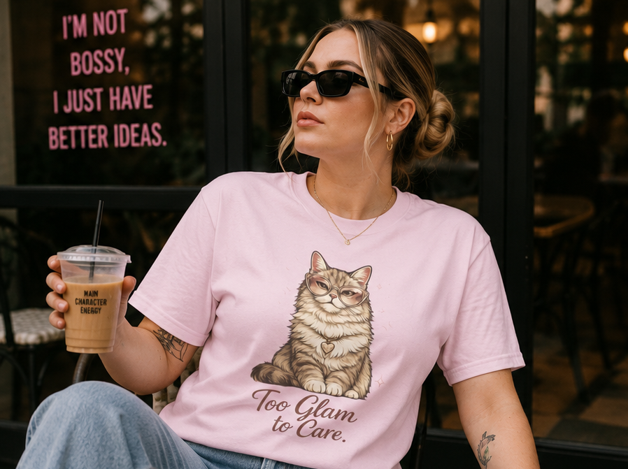 Too Glam to Care Cat Graphic Cotton Tee