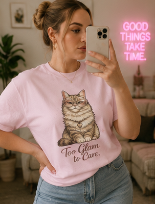 Too Glam to Care Cat Graphic Cotton Tee