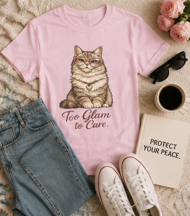 Too Glam to Care Cat Graphic Cotton Tee