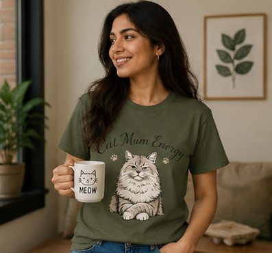 Cat Mum Energy Graphic T-Shirt