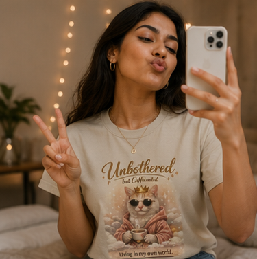 Cat ‘Unbothered but Caffeinated’ Tee ☕🐱