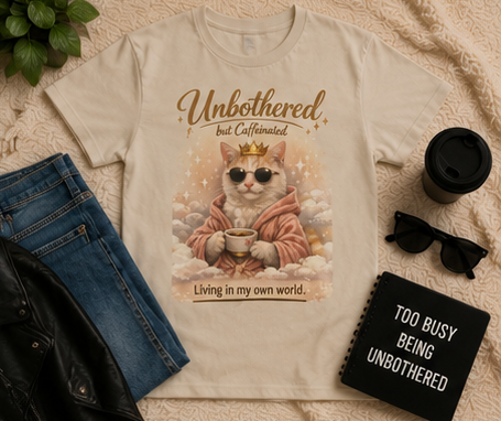 Cat ‘Unbothered but Caffeinated’ Tee ☕🐱