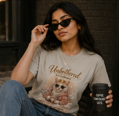 Cat ‘Unbothered but Caffeinated’ Tee ☕🐱