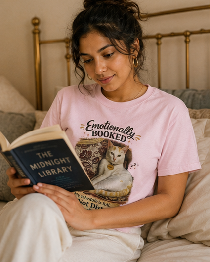 Emotionally Booked Cat Graphic T-Shirt