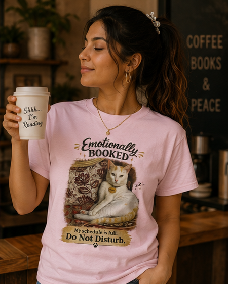 Emotionally Booked Cat Graphic T-Shirt