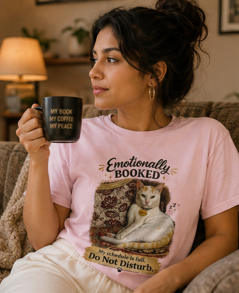 Emotionally Booked Cat Graphic T-Shirt