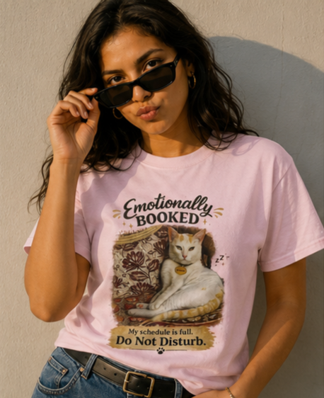 Emotionally Booked Cat Graphic T-Shirt