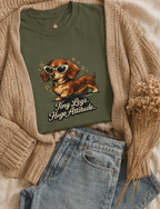 Dachshund Tee — "Tiny Legs, Huge Attitude" Graphic Dog T-Shirt