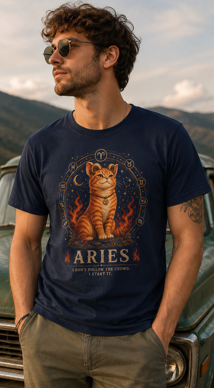 Aries Cat Zodiac Tee