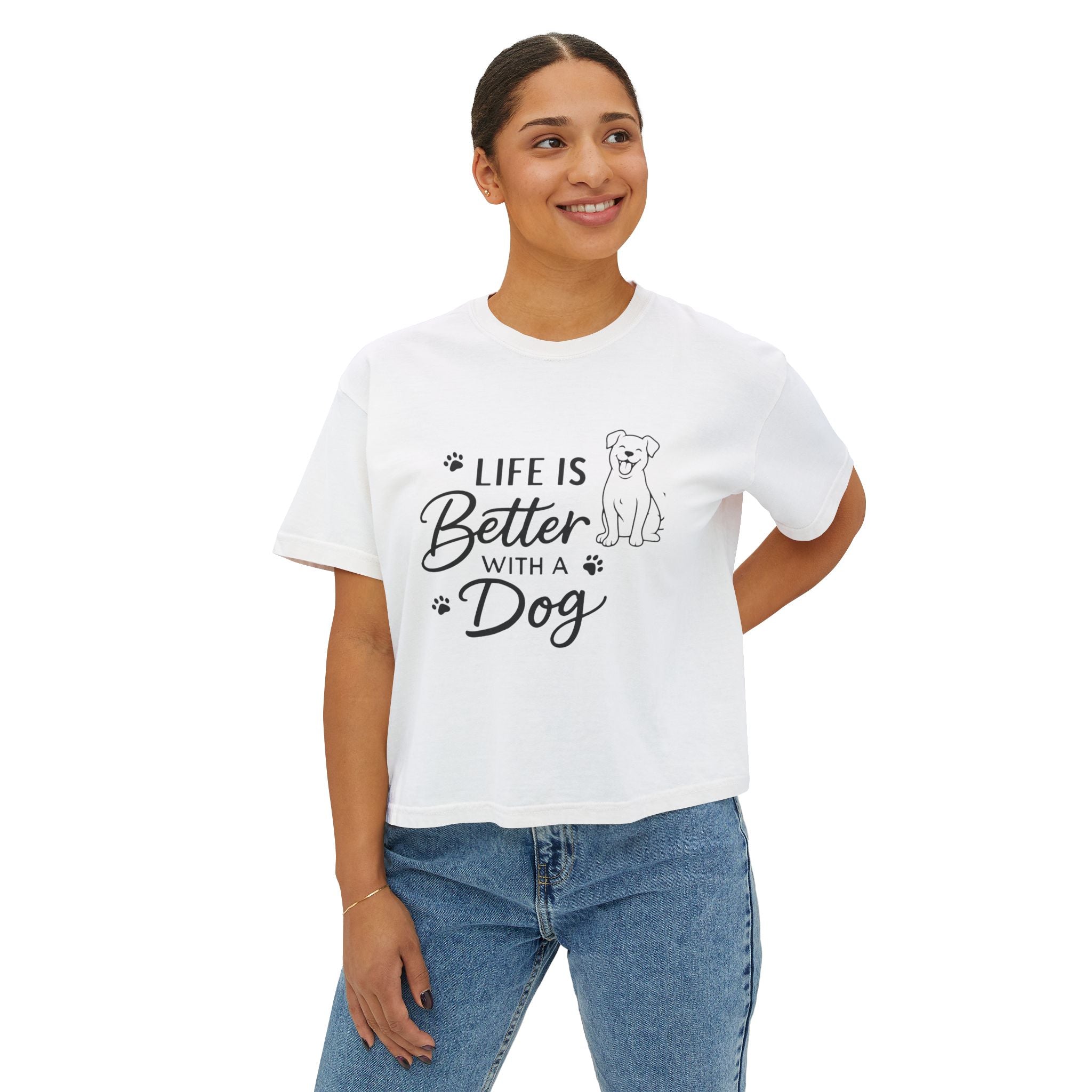 Life Is Better With A Dog Women's Boxy Tee — Cute Dog Lover Shirt