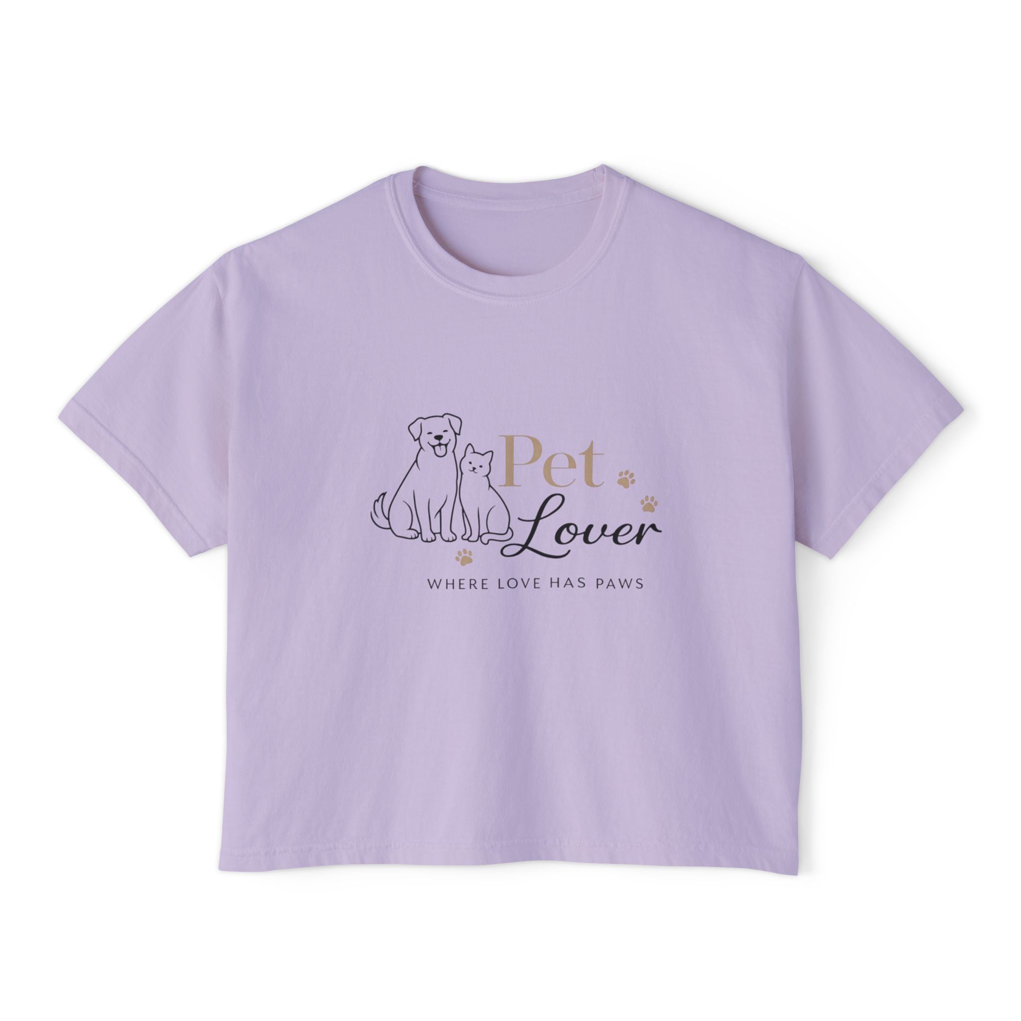 Pet Lover Women's Boxy Tee — "Where Love Has Paws" Cute Dog & Cat Graphic