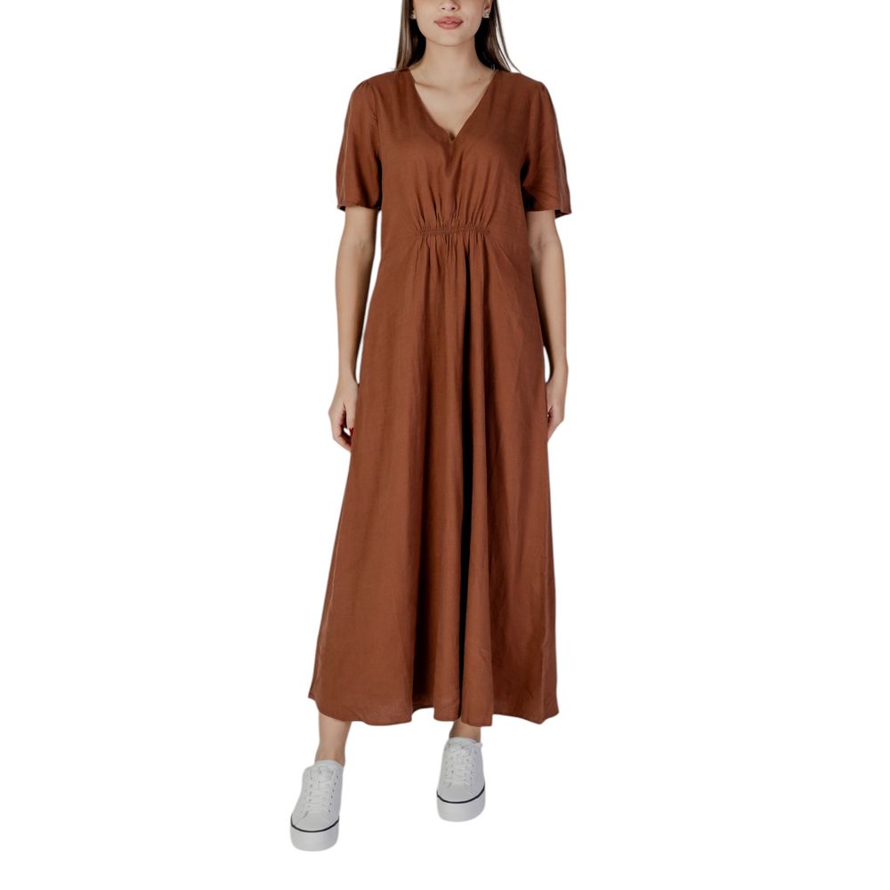 B.Young Brown Linen Long Dress