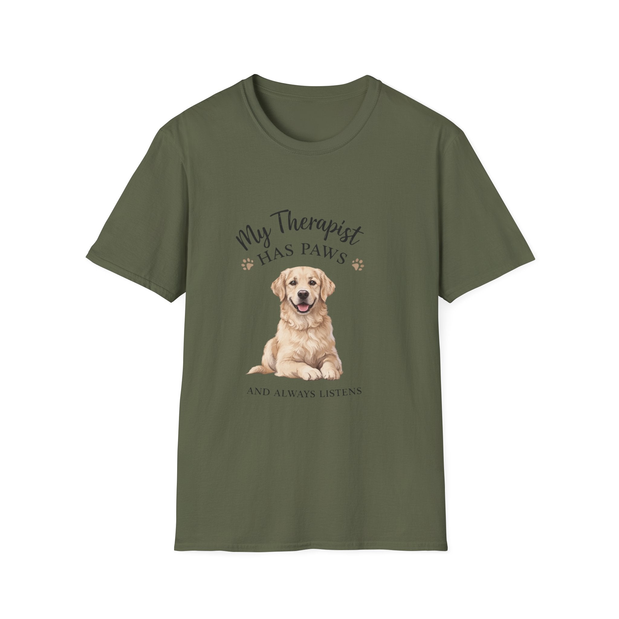Dog Lover T-Shirt – "My Therapist Has Paws and Always Listens" Cute Golden Retriever Tee