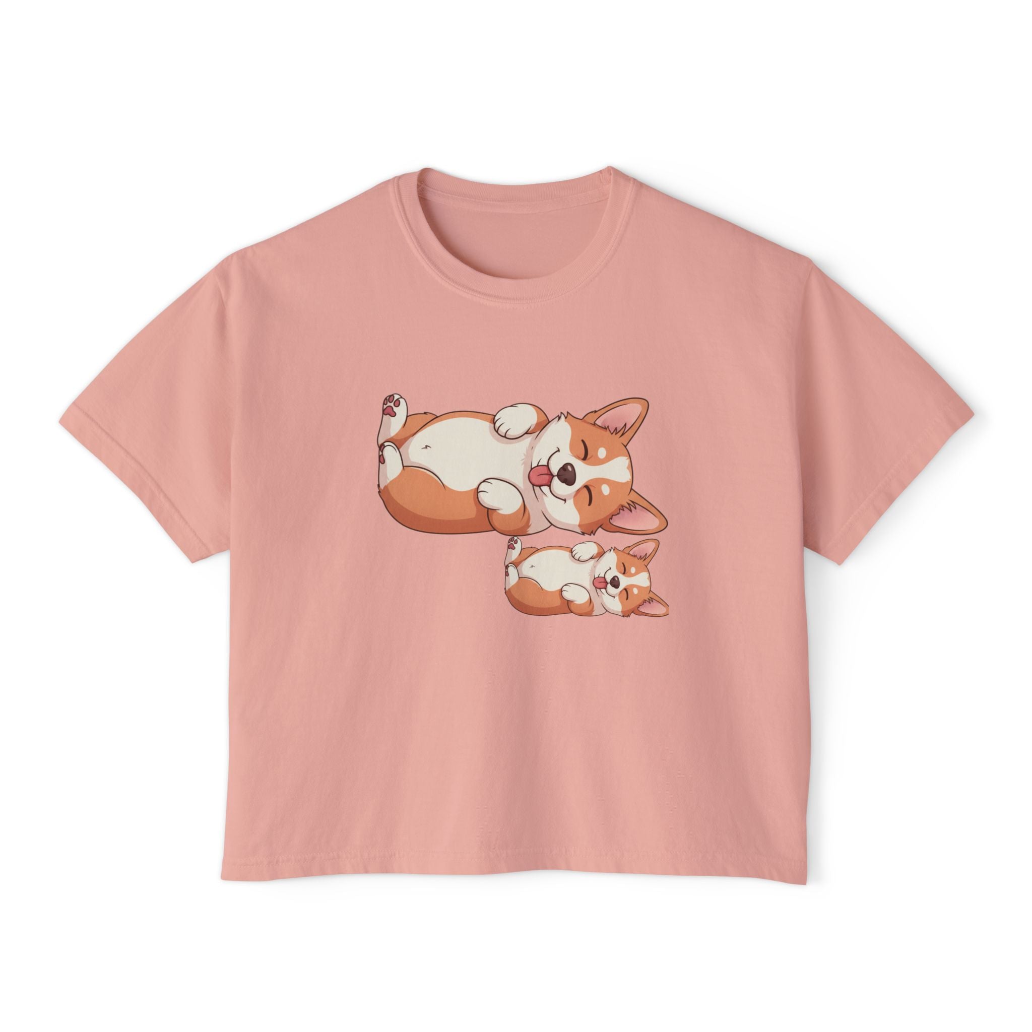 Corgi Pile Women's Boxy Tee — Cute Floppy Corgi Cartoon T-Shirt