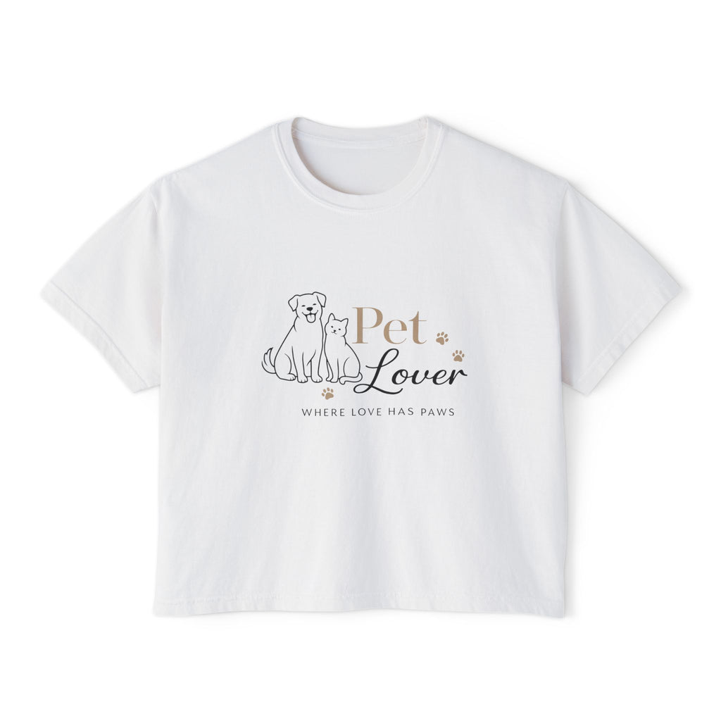 Pet Lover Women's Boxy Tee — "Where Love Has Paws" Cute Dog & Cat Graphic