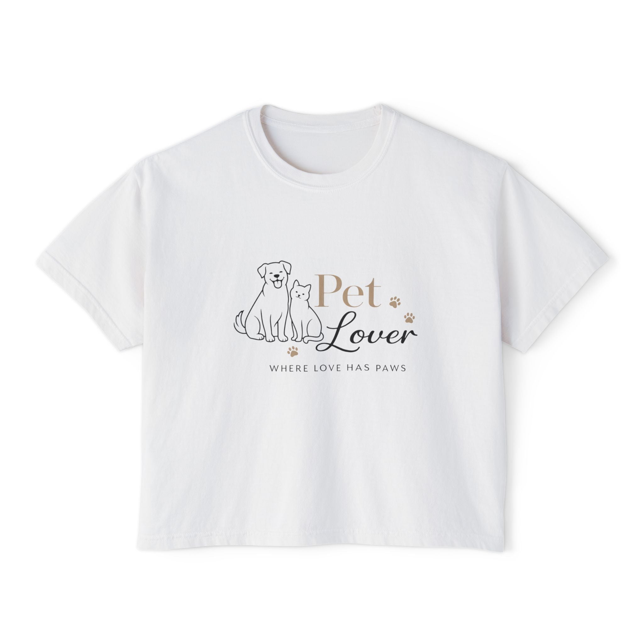 Pet Lover Women's Boxy Tee — "Where Love Has Paws" Cute Dog & Cat Graphic