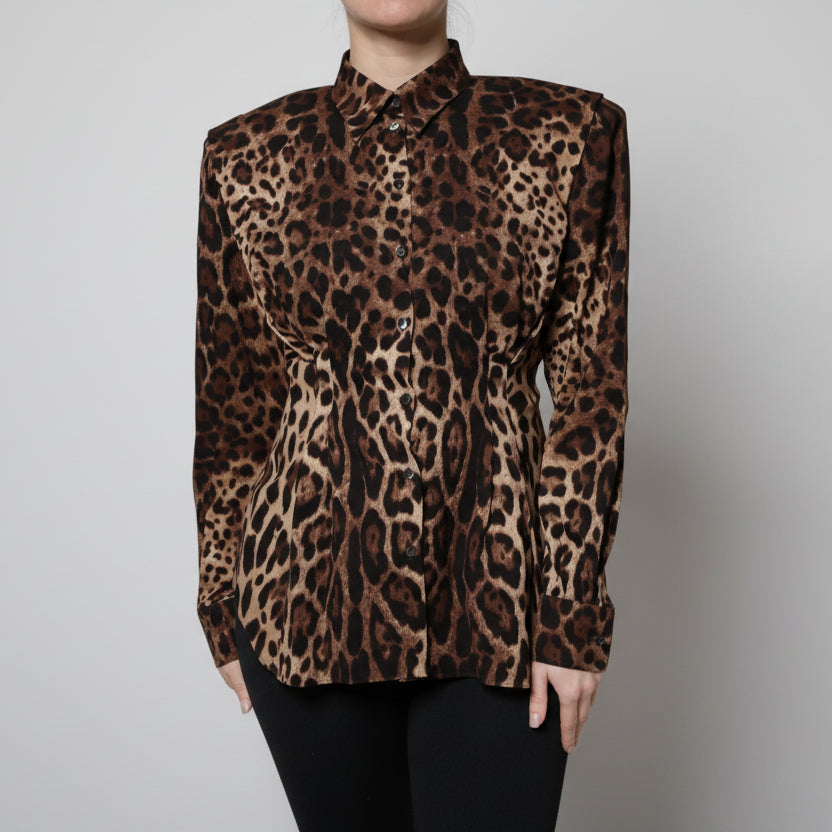 Dolce & Gabbana Brown Leopard Silk Button Down Coat Jacket