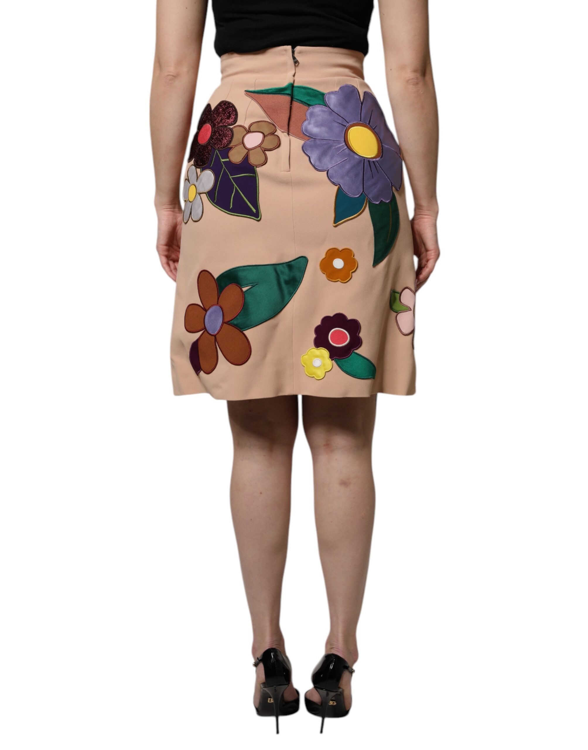Dolce & Gabbana Beige Floral High Waist Pencil Cut Skirt