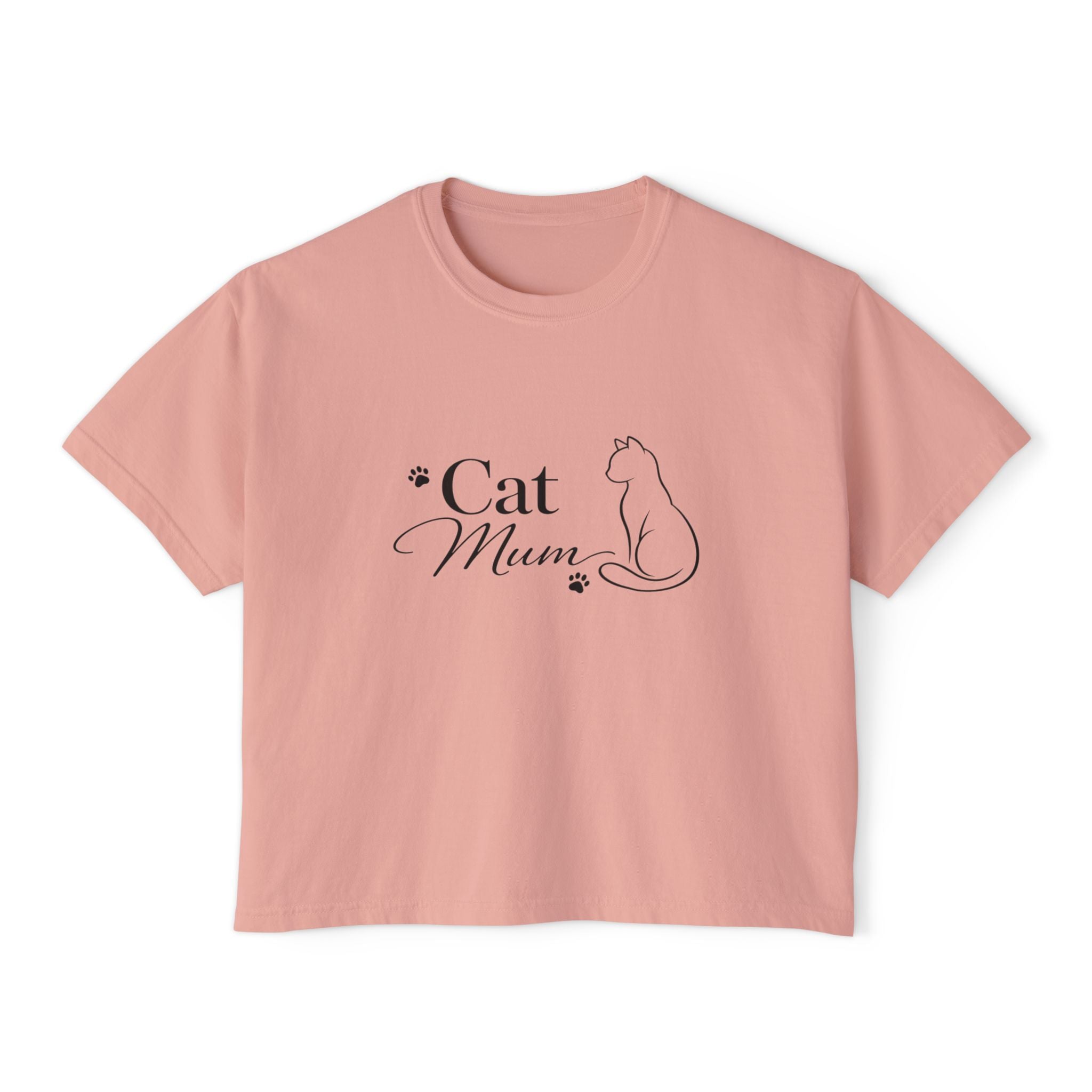 Cat Mum Boxy Tee — Minimal Cat Silhouette T-Shirt for Cat Lovers