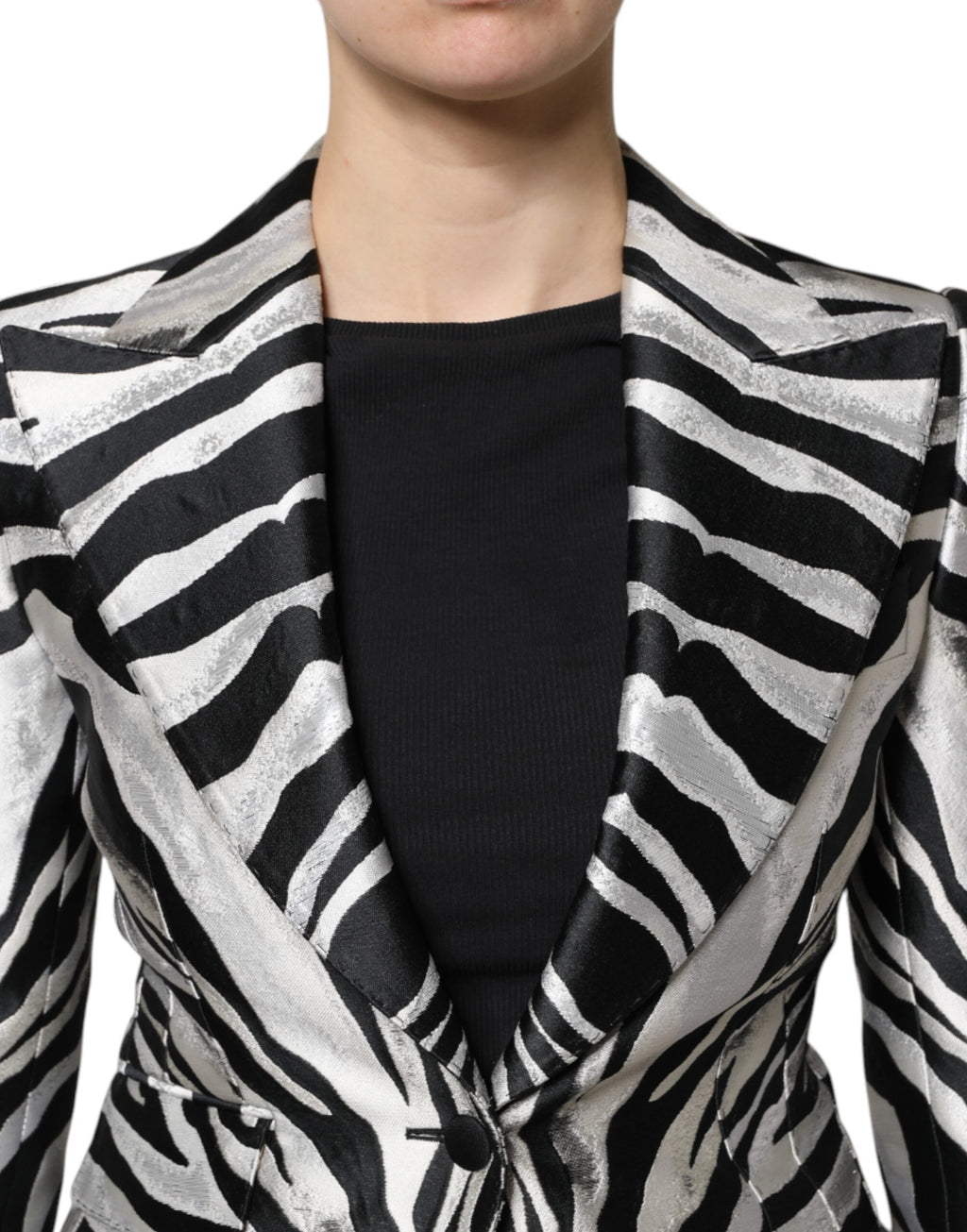 Dolce & Gabbana Black White Polyester Women Blazer Jacket