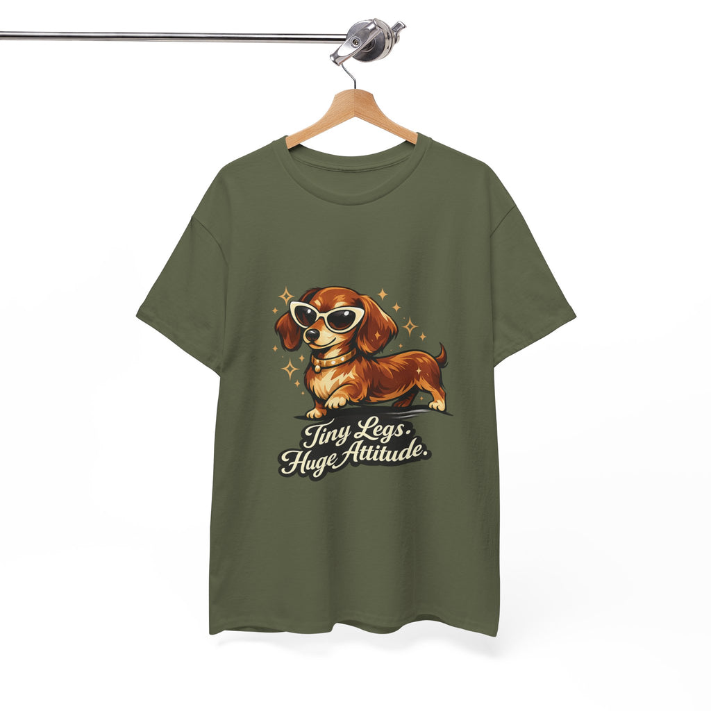 Dachshund Tee — "Tiny Legs, Huge Attitude" Graphic Dog T-Shirt