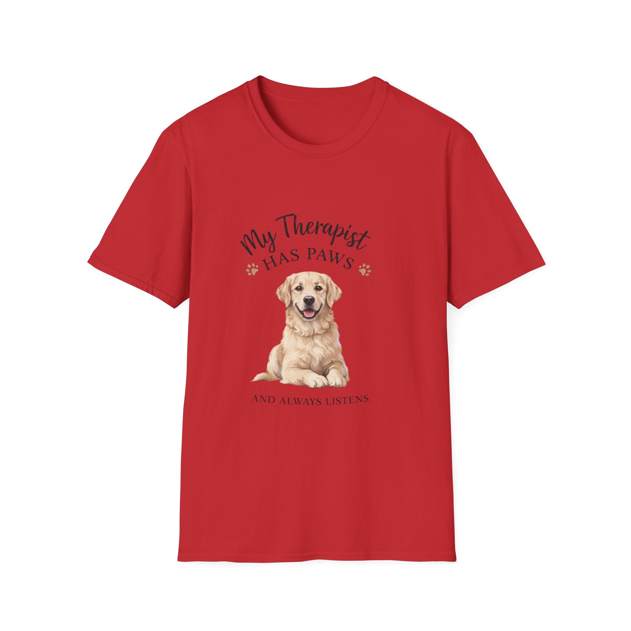 Dog Lover T-Shirt – "My Therapist Has Paws and Always Listens" Cute Golden Retriever Tee