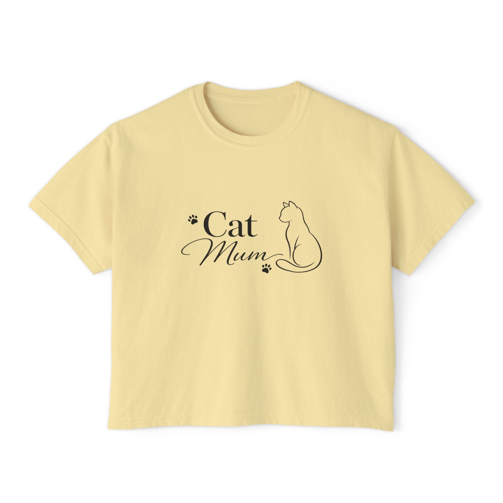 Cat Mum Boxy Tee — Minimal Cat Silhouette T-Shirt for Cat Lovers