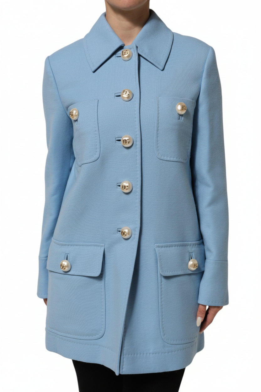 Dolce & Gabbana Blue Buttoned Down Trench Coat Jacket