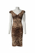 Dolce & Gabbana Brown Leopard Sleeveless Sheath Midi Dress